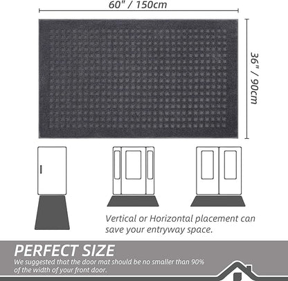 BEQHAUSE Waffle Door Mats Indoor 36"x60", Dog Mat for Muddy Paws Absorbent and Dirt Resist Floor Mats Non-Slip Washable Rugs for Entryway, Welcome Mat for Front Back Door, Muddy Wet Shoes, Dark Grey