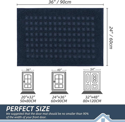 BEQHAUSE Waffle Door Mats Indoor 24"x36", Dog Mat for Muddy Paws Absorbent and Dirt Resist Floor Mats Non-Slip Washable Rugs for Entryway, Welcome Mat for Front Back Door, Muddy Wet Shoes, Navy Blue