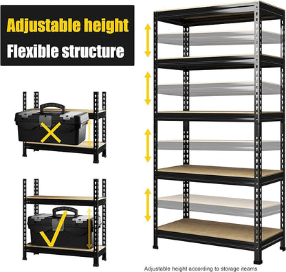 PrimeZone 32" W x 16" D x 63" H Storage Shelves - 3 Pack 5 Tier Adjustable Garage Storage Shelving, Heavy Duty Metal Storage Utility Rack Shelf Unit for Warehouse Pantry Closet Kitchen, Black
