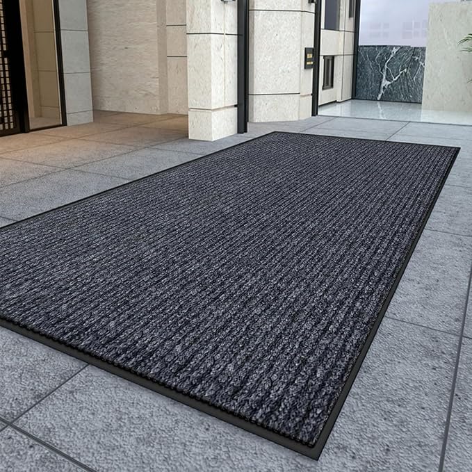Kuyal Front Door Mat, 4'x8' Indoor Outdoor Entrance Mat, Commercial Floor Mats Inside Outside Entrance, Heavy Duty Durable Welcome Mats, Rubber Backing Non Slip Outdoor Mats for Entryway,Dark Gray