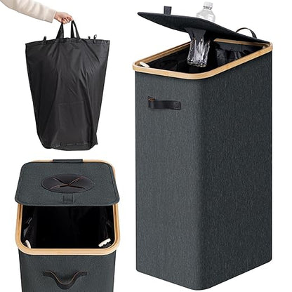 Recycling Bin for Kitchen Indoor Home 26 Gallon, 100L Recycle Bin with Removeable and Reusable Inner Bag, Recycling bin with lid for Bottles Cans Glass Plastice Cartons (Dark Gray)