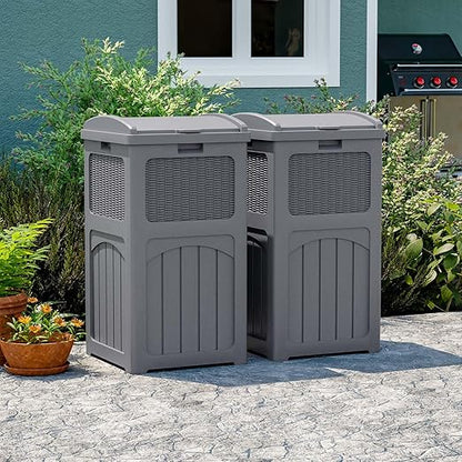 Patiowell 36 Gallon Outdoor Trash Can, Resin Outdoor Garbage Can with Lid for Patio, Backyard, Deck, Gray (2 Pack)