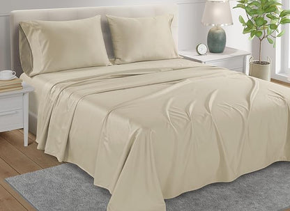 Queen Sheet Set - 800TC Egyptian Cotton Bedding Sheets & Pillowcases - Soft, Durable and Luxurious 4PC Sateen Weave Ivory Bed Sheets for Queen Size Bed, No Pill & Shrink Thick Machine Washable