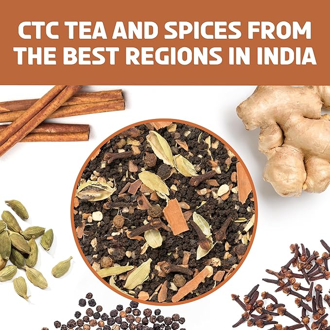 BREWIX, Masala Chai Tea Loose Leaf CTC TEA (50+ Cups, 3.53oz/100g) Strong Robust & Aromatic, All Natural | Blended with Exotic Spices | Ginger, Cinnamon, Cardamom, Clove & Black Pepper