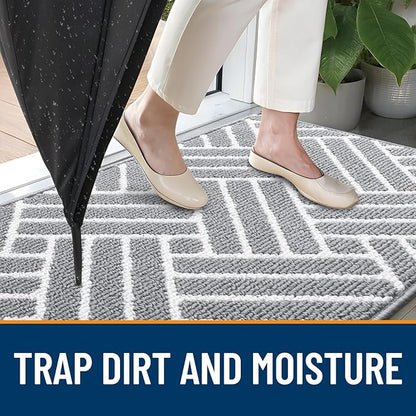 OLANLY Indoor Door Mat, 36x24 Inch, Dirt Resistant and Absorbent, Non-Slip Rubber Backing Floor Mats, Easy Clean Low-Profile Doormat for Entryway, Front Door, and Inside Entrance, Light Grey