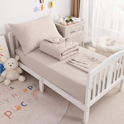 NTBAY Toddler Bedding Set - 4 Piece Soft and Breathable Crib Bedding Set for Boys and Girls, Includes Quilted Comforter, Fitted Sheet, Flat Top Sheet and Envelope Pillowcase, Taupe