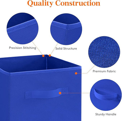 Lifewit Collapsible Fabric Storage Cubes Bins Set 11 Inch, Foldable Cubby Organizers Boxes, 6 Pack Organizing Baskets for Shelf, Closet, Utility Room, Storage Room Blue