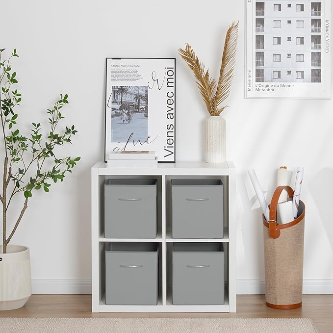 StorageWorks Gray Storage Cubes, 11 Inch Cube Storage Bins with Handle, Cube Storage Organizer Bins for Shelves and Closet, Collapsible Storage Bins, 4-Pack