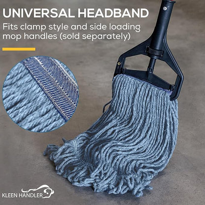KLEEN HANDLER HEAVY DUTY Commercial Mop Head Replacement, Wet Industrial Blue Cotton Looped End String Cleaning Mop Head Refill (Case of 24)