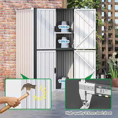 AECOJOY Outdoor Storage Cabinet, Outdoor Cabinets Waterproof with Shelves, Large Lockable Storage Cabinet Metal Vertical Storage Shed Tall Weatherproof Garden Sheds & Outdoor Storage White