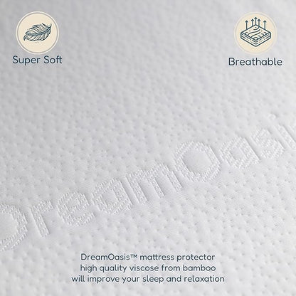 DreamOasis Waterproof Mattress Protector Twin Size - Premium Bamboo Viscose, Super Soft, Breathable, Machine Washable, Noiseless Bed Mattress Cover - White