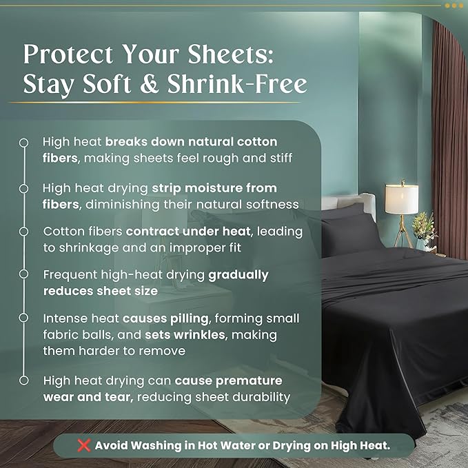 100% Cotton Sheets King Size Sheets Set with Fitted Sheet & Pillowcase Sets, 800 Thread Count Sateen Weave 4 piece Deep Pocket King Sheet Set, Soft & Comfy Naturally Cool Luxury Bedding- Charcoal