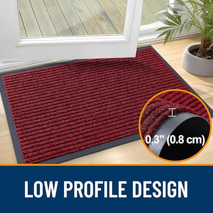 OLANLY Front Door Mat Indoor Outdoor Entrance, Waterproof Heavy Duty Doormat, Fade Resistant, Low Profile, Easy Clean Patio Porch Welcome Floor Mats for Entry, 71x23, Wine Red