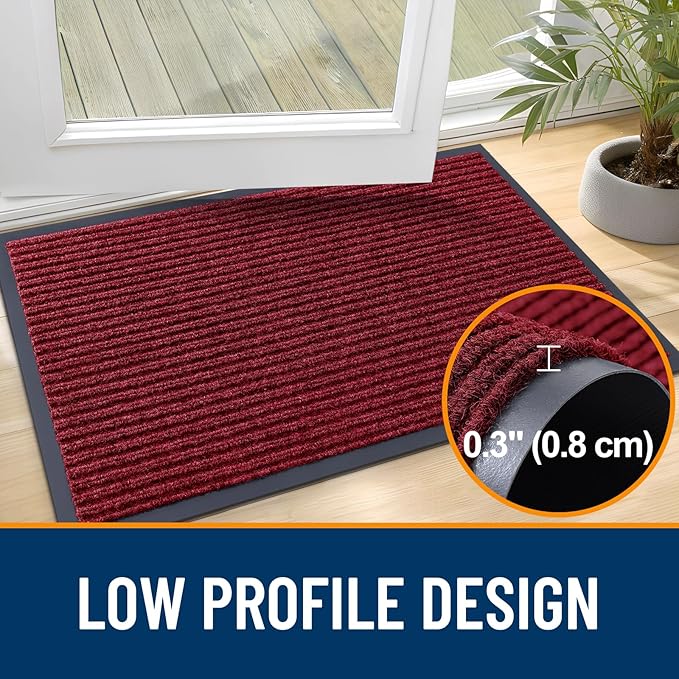 OLANLY Front Door Mat Indoor Outdoor Entrance, Waterproof Heavy Duty Doormat, Fade Resistant, Low Profile, Easy Clean Patio Porch Welcome Floor Mats for Entry, 33x21, Wine Red