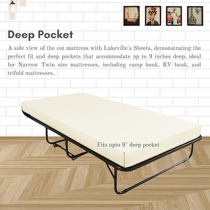 Lukeville's Cot Sheet 30" x 80", Daycare for Cot Size Mattress Sheets Pack of 2 Fitted Narrow Twin/Camp Bunk/Rvs Bunk/Trifold Mattress, Soft and PolyBlend Microfiber Cover for Toddler, Ivory