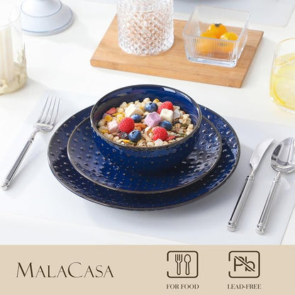 MALACASA 12 Pieces Dinnerware Sets, Modern Plates and Bowls Sets, Kitchen