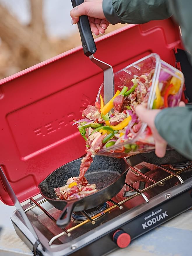 Camp Chef Mountain Series Kodiak - High Outpt Two-Burner Camp Stove - Lid Doubles as Windscreen - Portable Cooking Stove - For Outdoor Cooking - 20,000 BTU’s