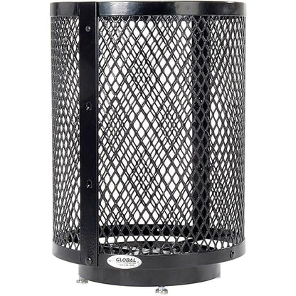 Global Industrial Outdoor Diamond Steel Trash Can with Rain Bonnet Lid, Raised Base and Plastic Liner, 36 Gallon Capacity, Black, Thermoplastic Coating, 23-1/2" Diameter, 43-1/2"H