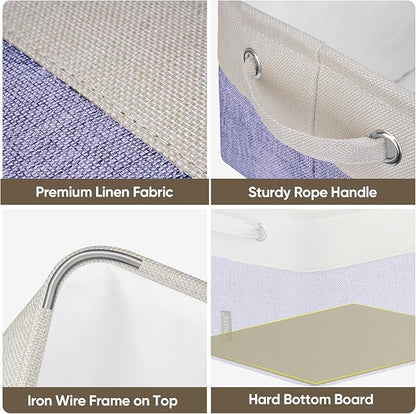 BALEINE 1 Pack Fabric Storage Bins for Shelves, Linen Storage Baskets for Organizing, Decorative Closet Bins for Clothes, Home (Lavender, 12"x8"x8")