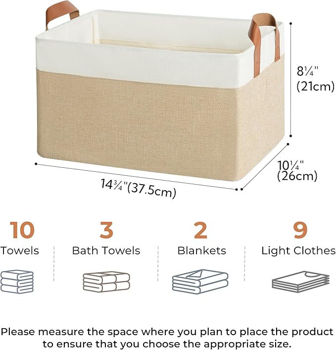 GRANNY SAYS Storage Baskets for Shelves, Closet Organizer Bins, Clothes Storage Bins with Metal Frame, Large Baskets for Organizing and Storage, Collapsible, Khaki, 2-Pack