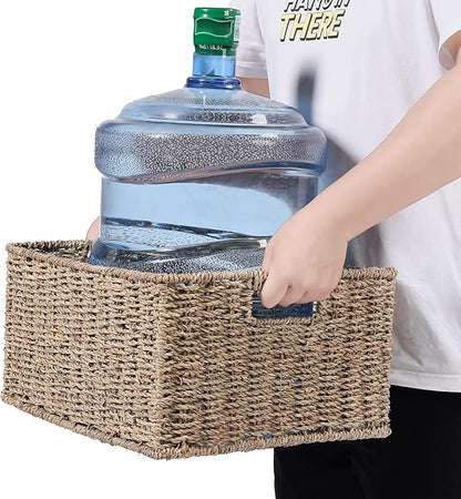 HOONEX Large Wicker Baskets for Storage, Seagrass Baskets with Dual Handles, Woven Set of 2, Natural