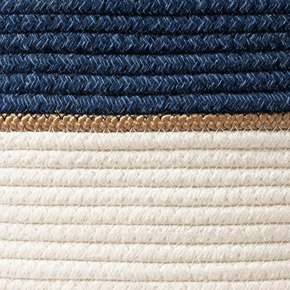 LA JOLIE MUSE Woven Basket Rope Storage Baskets - Large Cotton Organizer, Basket for Baby Blanket, Kids Toy Nursery Laundry Basket Navy Blue XL