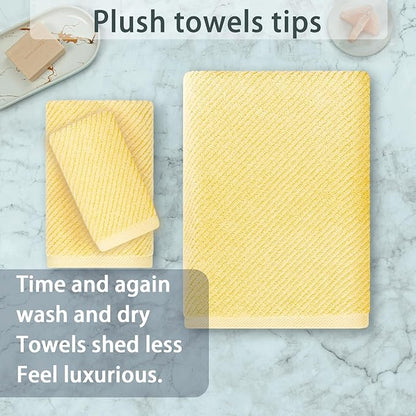 Yellow Towels for Bathroom - 100% Cotton | Quick Dry | Soft | Thick | Large, 3 Piece Towel Set, 1 Large Bath 30" x 56", 1 Hand 18" x 28", 1 Wash Cloth 13" x 13", Bathroom Essentials, Lemon Glow