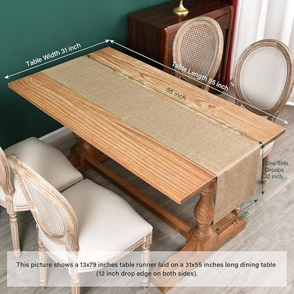 NEWISHER Farmhouse Rustic Table Runner Solid Flaxen Rectangular Table Runners Faux Linen Table Runner for Everyday Use Kitchen Dining Party Table 13x60 Inch