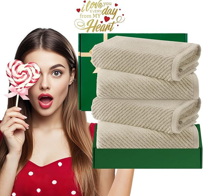 VOOVA & MOVAS Taupe Hand Towels for Bathroom, Large 18"x28" | 100% Cotton | Lightweight | Thick | Quick Dry | Soft | Absorb, Beige Bath Hand Towels Set of 4, Bathroom Essentials, Tan