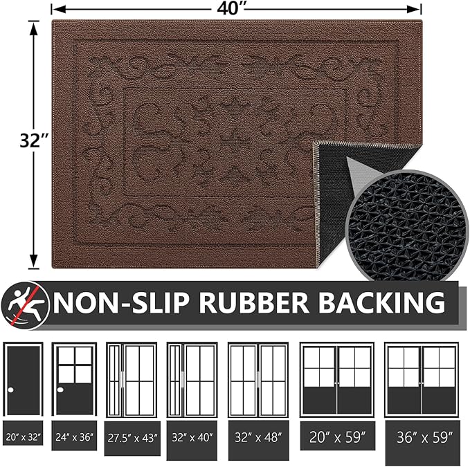 FONEYI Indoor Doormat, Front Back Door Mat 32"x40" Washable, Rubber Backing Non Slip Door Mats, Low-Profile Absorbent Entrance Doormats Inside Floor Mats for Entryway, Resist Dirt Entry Rugs, Coffee