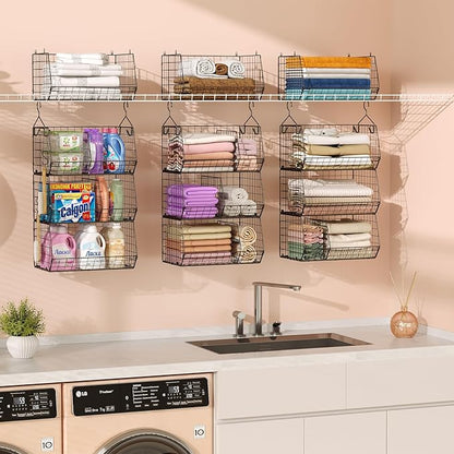 3 Tier Closet Hanging Shelves with Divider, Extra Large Closet Organizers and Storage, Clothes Hanging Organizer Clothing Sweaters Handbags Clutches Accessories