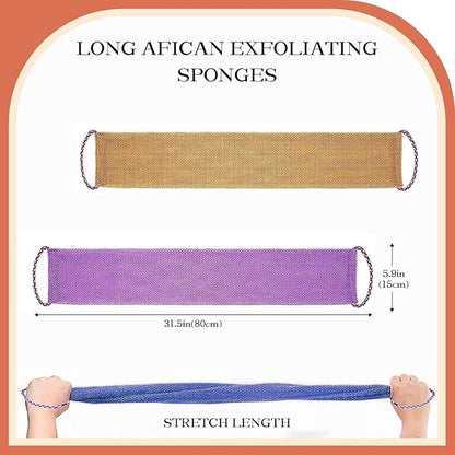African Net Sponge with Handles 3 Pieces Long African Exfoliating Net Washcloth Bath Sponge Net Cloth Wash Net Body Back Scrubber for Shower Loofah