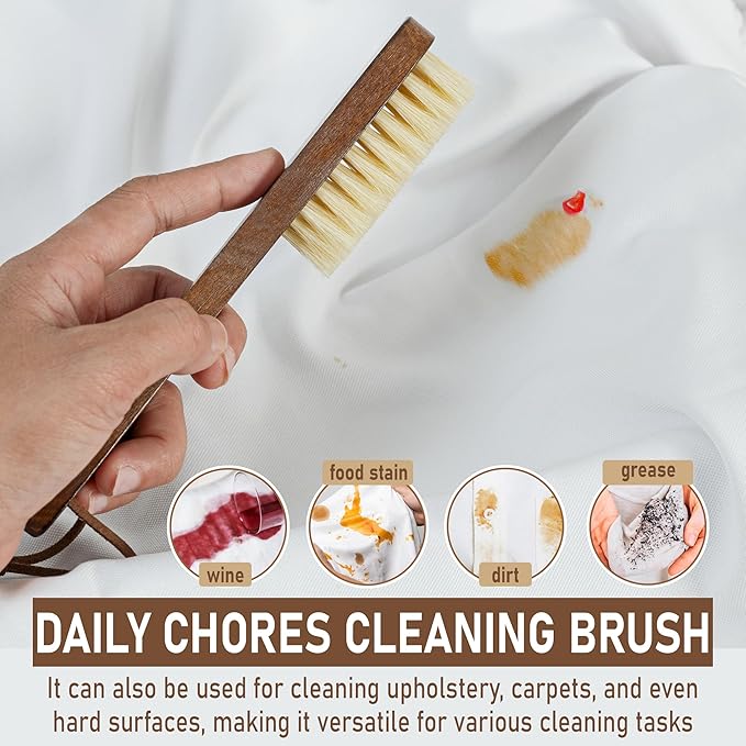 Takavu White Boar Bristle Laundry Stain Brush Set (2 Pack) - Small Spot Cleaner Scrubber for Clothes, Fabric Pre-Wash Treatment, Delicate Garment Care