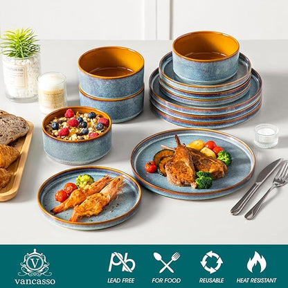 vancasso ONION Ceramic Dinnerware Sets, 12 Pieces Stoneware Plates and Bowls