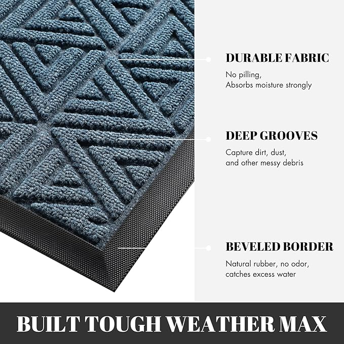 Yimobra Large Door Mat 36x24, All-Weather Waterproof Non-Slip Welcome Matt Outdoor, Heavy Duty Non Slip Doormat for Entryway for Patio and Garage Indoor, Easy Clean, Mix Blue