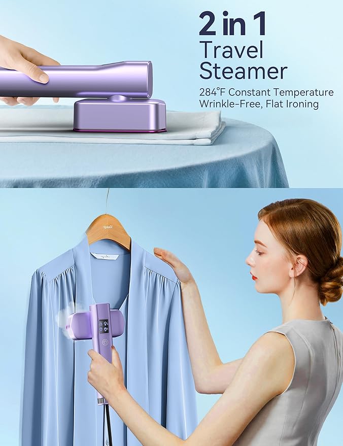Steamer for Clothes, Sundu Portable 2-in-1 Steamer & Iron, 15s Heat-up, 100ml Tank, Ironing Gloves, 20 Min Steam, Wrinkle Remover, Garment Steamer for Travel & Home (Purple)