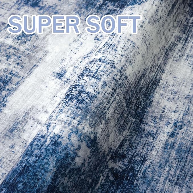 IOHOUZE Abstract Area Rugs 5x7 Ft Washable Rugs for Living Room, Non Slip Dining Room Rug, Printed Faux Wool Rugs for Bedroom, Floor Carpet for Kitchen Nursery Playroom, Navy/Grey