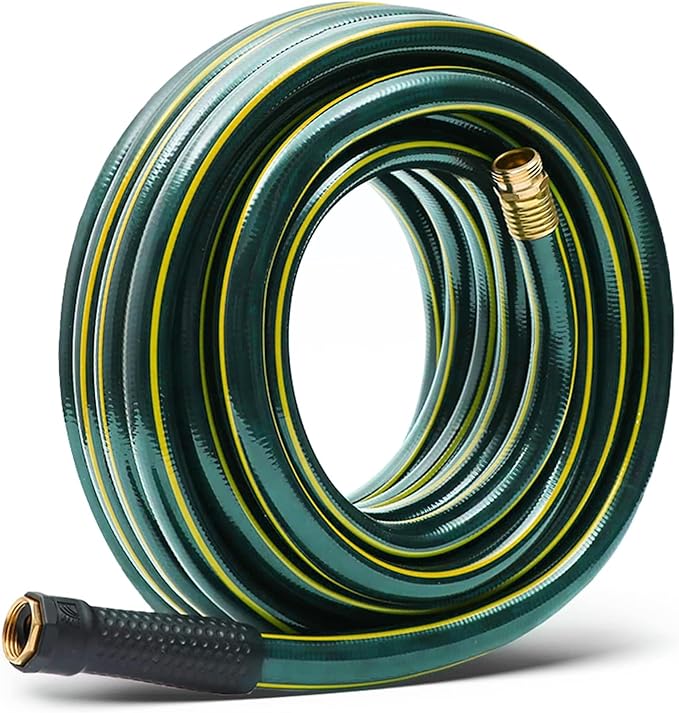 Solution4Patio Homes Green Garden Hose 3/4 in. x 25 ft. -Kink Free, No Leaking, Male/Female Fittings -Heavy Duty Durable Flexible Lightweight Water Pipe -Brass Aluminum Ends for Household & Commercial