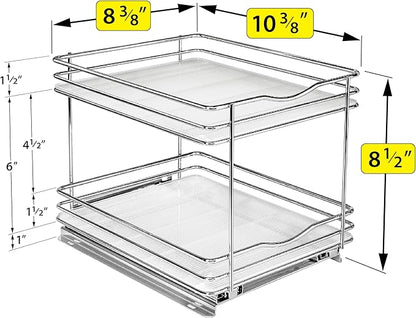 LYNK PROFESSIONAL® Pull Out Spice Rack Organizer for Inside Kitchen Cabinets - 8-1/4 inch Wide - Slide Out Drawer – Chrome Sliding Spice Cabinet Organization Shelf Racks - 2 Tier