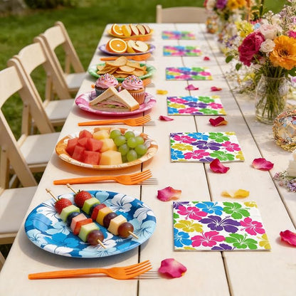 Hawaiian Luau Party Decorations, Tropical Hibiscus Tableware Set
