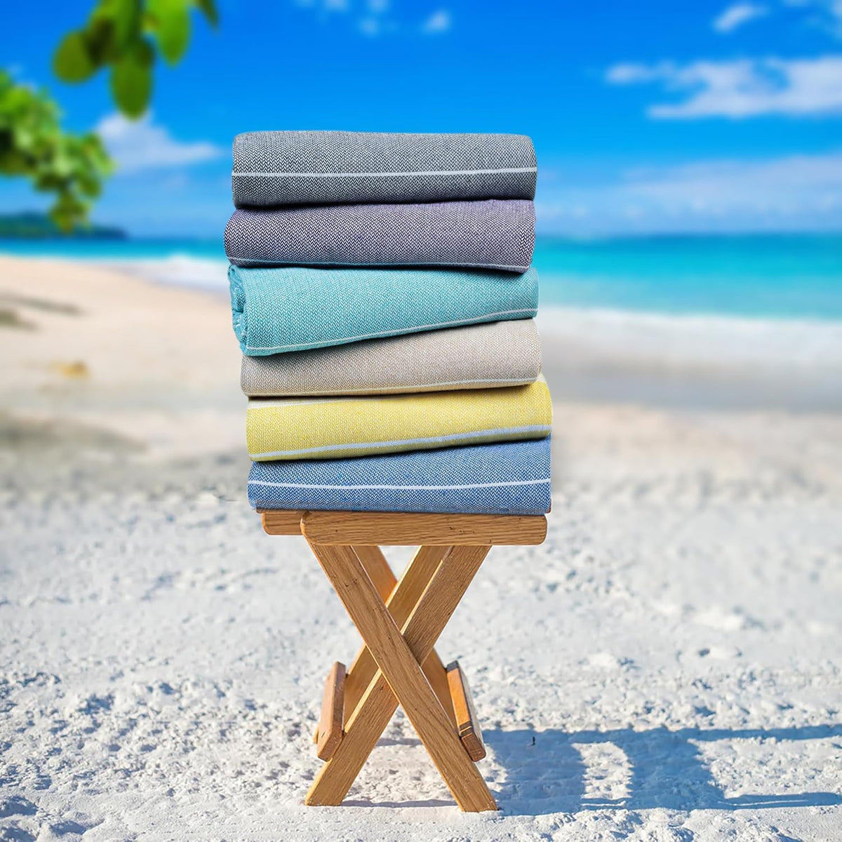 HILLFAIR Cotton Turkish Beach Towels- Lightweight Sand Free Peshtemal Hammam Towels for Bath Swim Yoga Spa- XXL Oversized Beach Towel (39 x 72 inch - 6 Pack Multicolor)