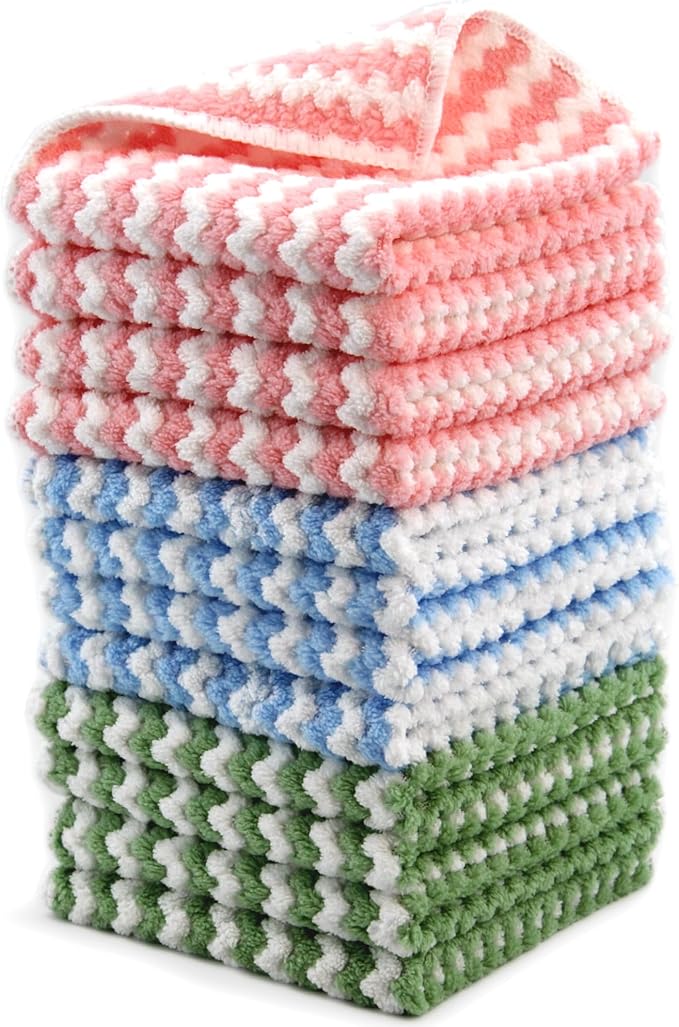 Microfiber Cleaning Cloth,12 Pack 12"x12" Dish Towels for Kitchen,Fast Drying Dish Rags for Washing Dishes, Wash Cloths Super Absorbent Lint Free Kitchen Towels for Limpiar House and Keeping