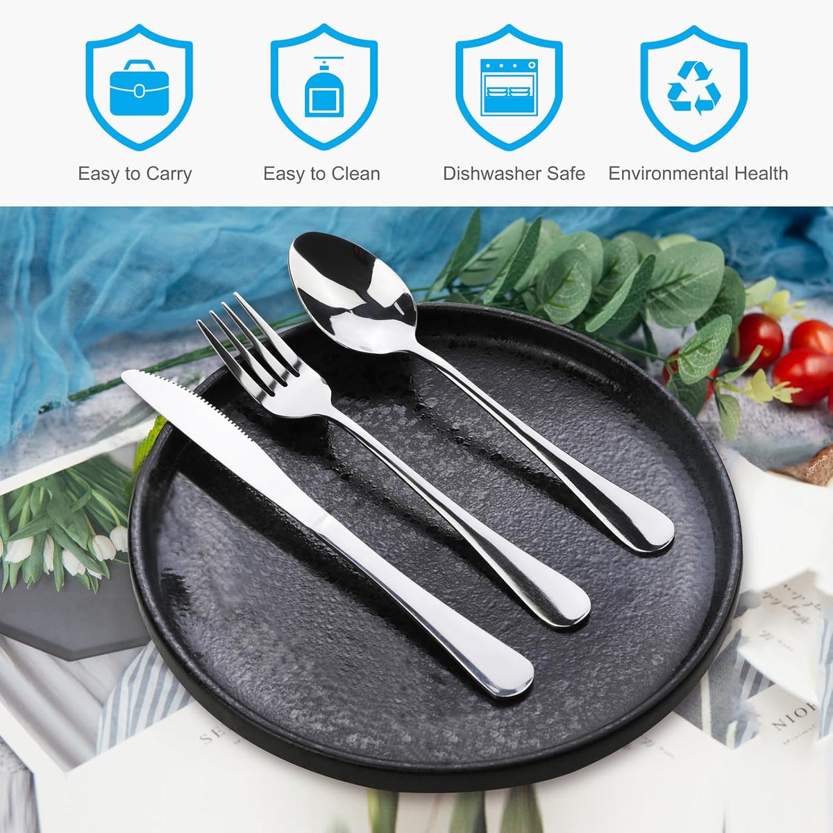 Travel Utensils With Case, Stainless Steel Reusable Portable Utensils Set With Case, Lengnoyp Travel Silverware Set