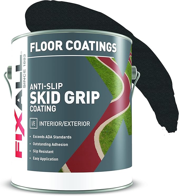FIXALL Skid Grip Anti-Slip Coating, 1 Gallon, Jet, Exceeds ADA Standards, Ideal for Safety Areas, Slip-Resistant Pavement, Cement & Concrete Paint