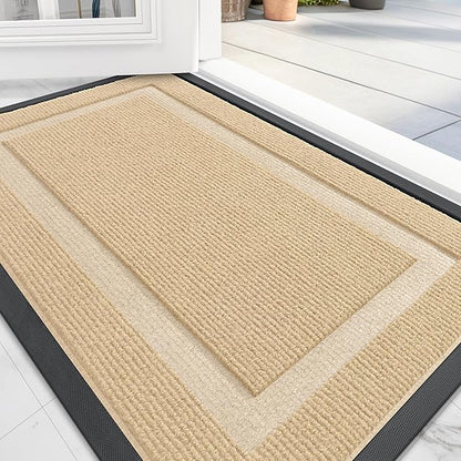 OLANLY Front Door Mat Indoor Outdoor Entrance, Waterproof All-Season, All-Weather Doormat, Sturdy Natural Rubber, Fade Resistant, Low Profile, Easy Clean Patio Porch Entryway Mat, 71x36, Beige