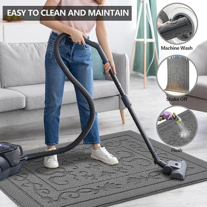 FONEYI Indoor Door Mat 20" x 32", Dirt Trapper Door Mats Non-Slip Entryway Rugs Washable, Absorbent Resist Dirt Welcome Mat, Low Profile Inside Floor Mats for Front Back Door and Entryway, Grey