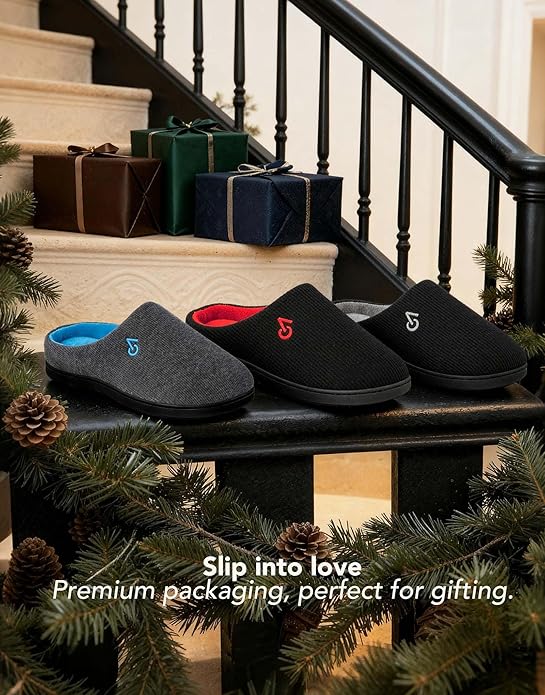 VeraCosy Men's Two-Tone Memory Foam House Slippers Indoor Outdoor Durable Rubber Sole