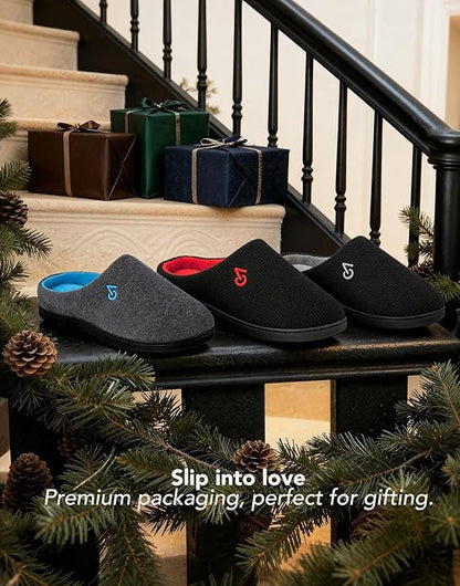 VeraCosy Men's Two-Tone Memory Foam House Slippers Indoor Outdoor Durable Rubber Sole