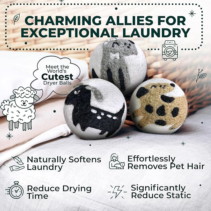 No More Dryer Sheets! Reusable Wool Dryer Balls XL 6-Pack - Reduces Static, Cuts Dry Time, & Softens Naturally