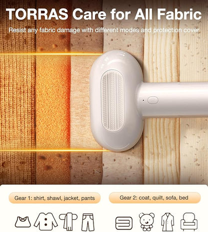 TORRAS Dual-Head Fabric Shaver, Longest Durability & 50ml Large Capacity Rechargeable Lint Removers to Remove Pills, 6-Leaf Blades Defuzzer, Electric Shaver for Clothes Couch Furniture, Pearl White